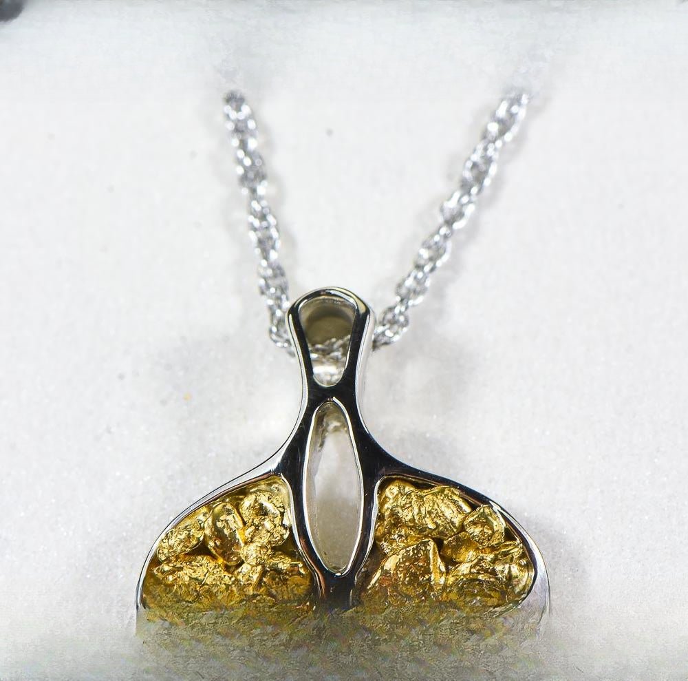 Gold Nugget Pendant Whales Tail "Orocal" PWT24WX Genuine Hand Crafted Jewelry - 14K Gold White Gold Casting