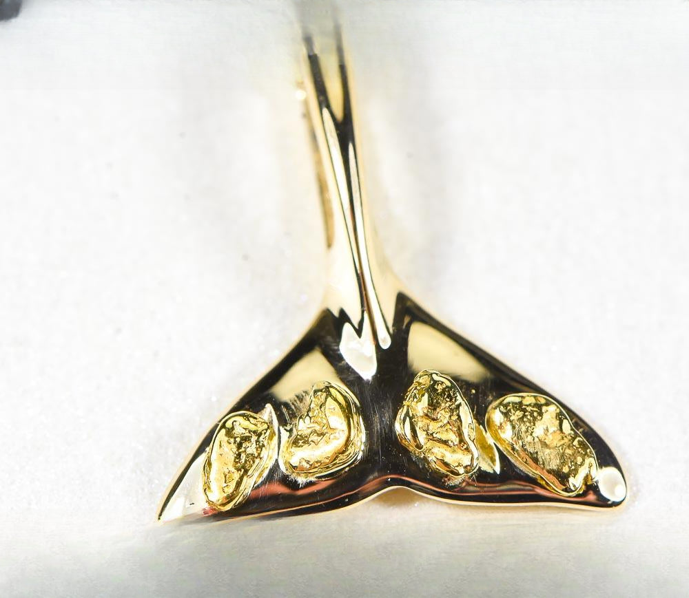 Gold Nugget Pendant Whales Tail "Orocal" PWT101X Genuine Hand Crafted Jewelry - 14K Gold Yellow Gold Casting
