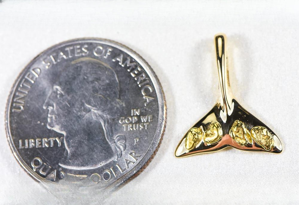 Gold Nugget Pendant Whales Tail "Orocal" PWT101X Genuine Hand Crafted Jewelry - 14K Gold Yellow Gold Casting