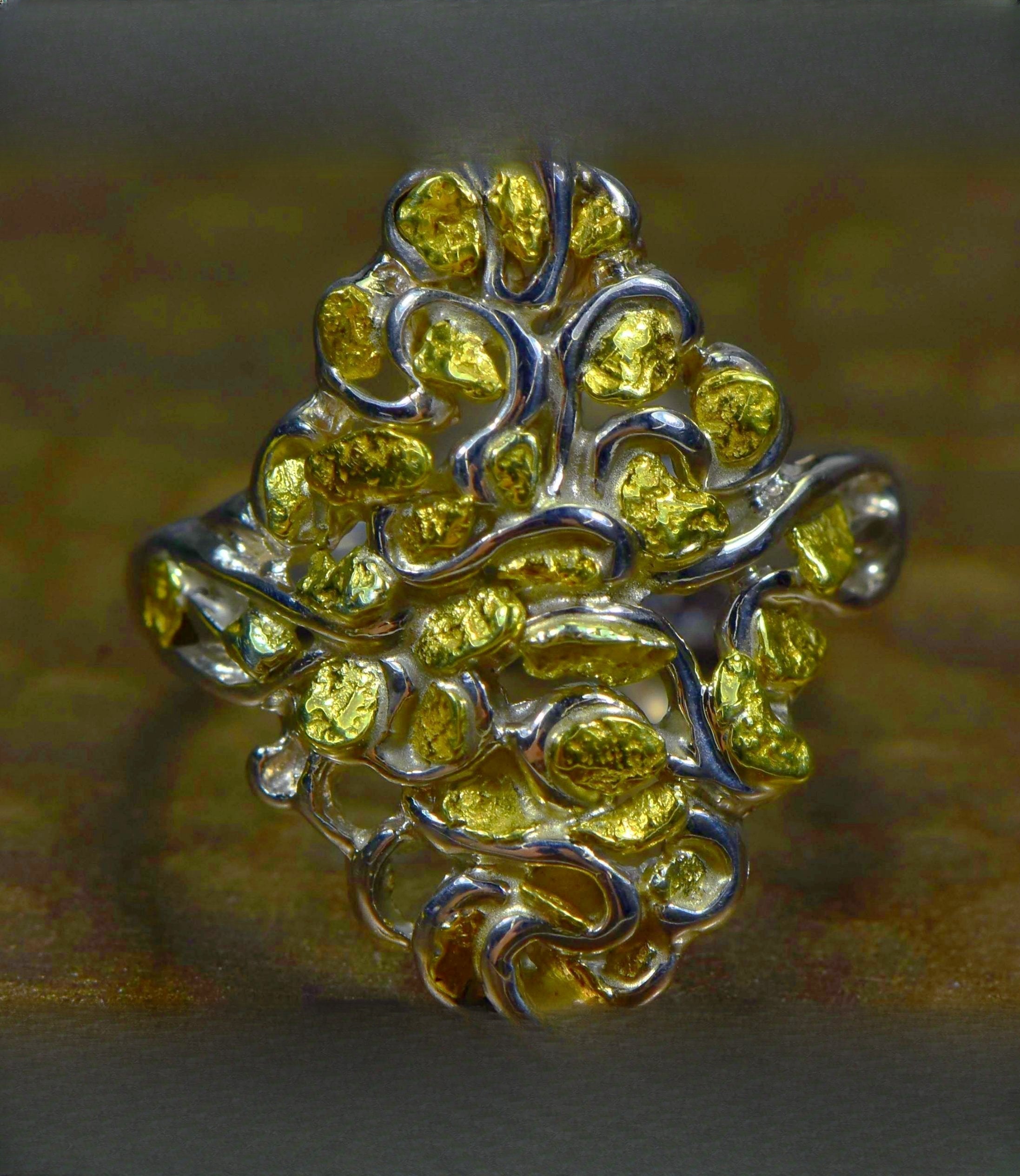Gold Nugget Women's Ring "Orocal" RL239SS Genuine Hand Crafted Jewelry
