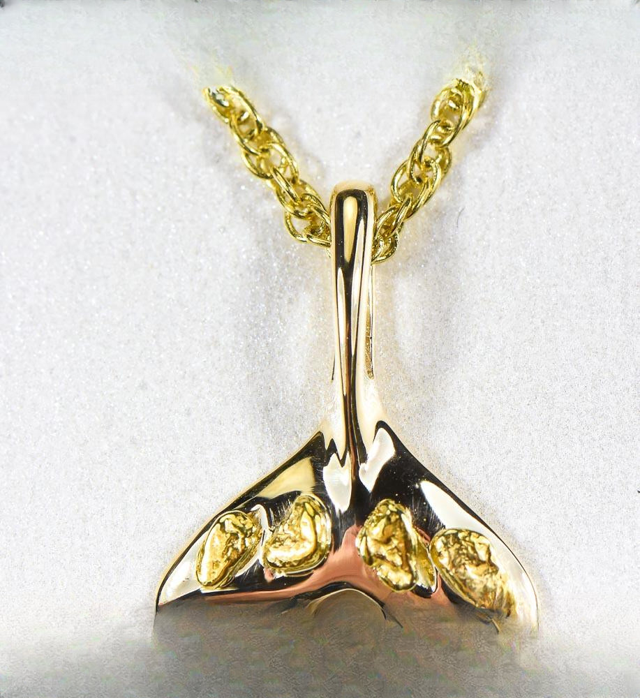 Gold Nugget Pendant Whales Tail "Orocal" PWT101X Genuine Hand Crafted Jewelry - 14K Gold Yellow Gold Casting