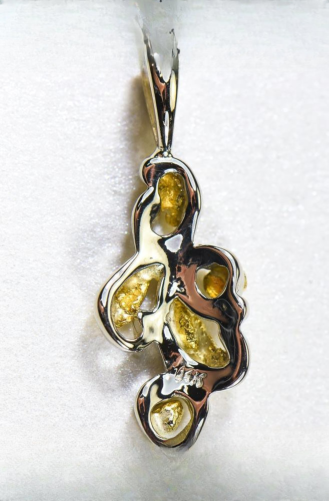 Gold Nugget Pendant "Orocal" PN284NWX Genuine Hand Crafted Jewelry - 14K Gold White Gold Casting