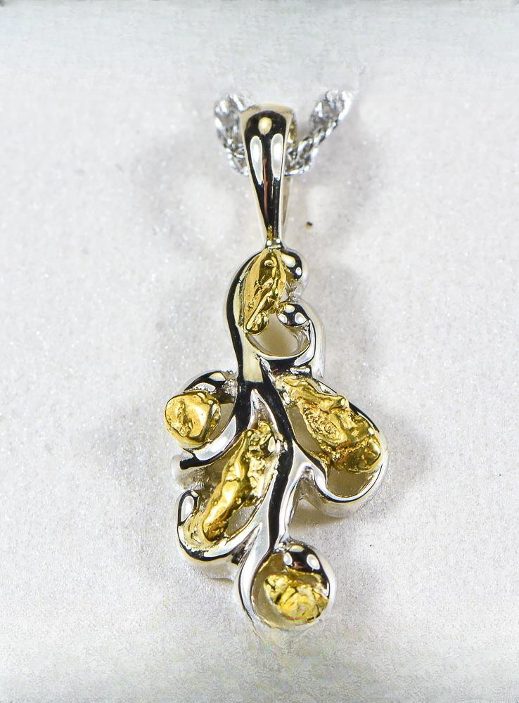 Gold Nugget Pendant "Orocal" PN284NWX Genuine Hand Crafted Jewelry - 14K Gold White Gold Casting
