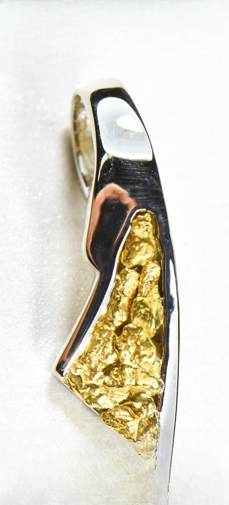 Gold Nugget Pendant "Orocal" PDL129NWX Genuine Hand Crafted Jewelry - 14K Gold White Gold Casting