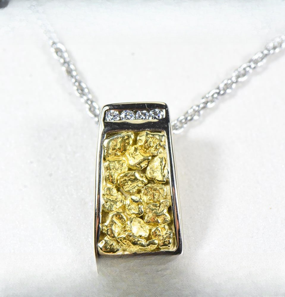 Gold Nugget Pendant "Orocal" PN892DNWX Genuine Hand Crafted Jewelry - 14K Gold White Gold Casting