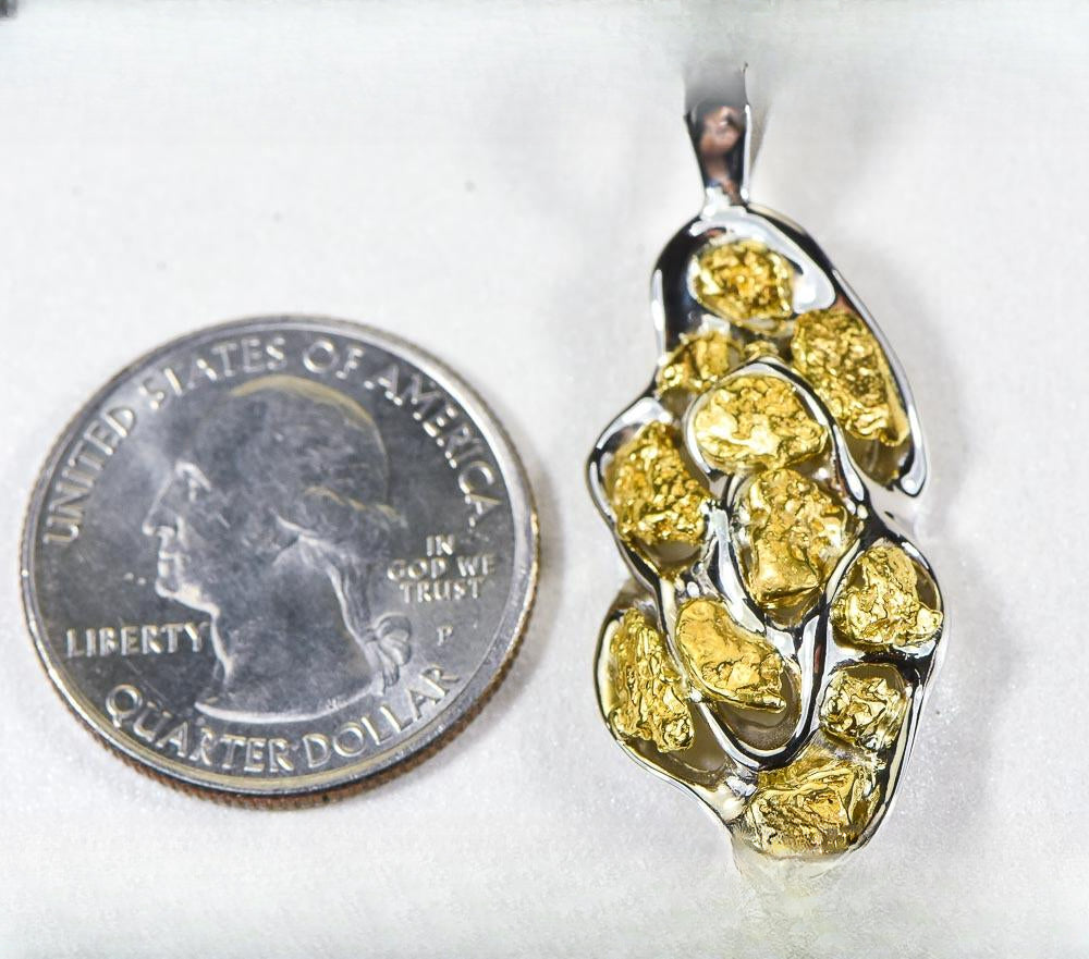 Gold Nugget Pendant "Orocal" PN305NWX Genuine Hand Crafted Jewelry - 14K Gold White Gold Casting