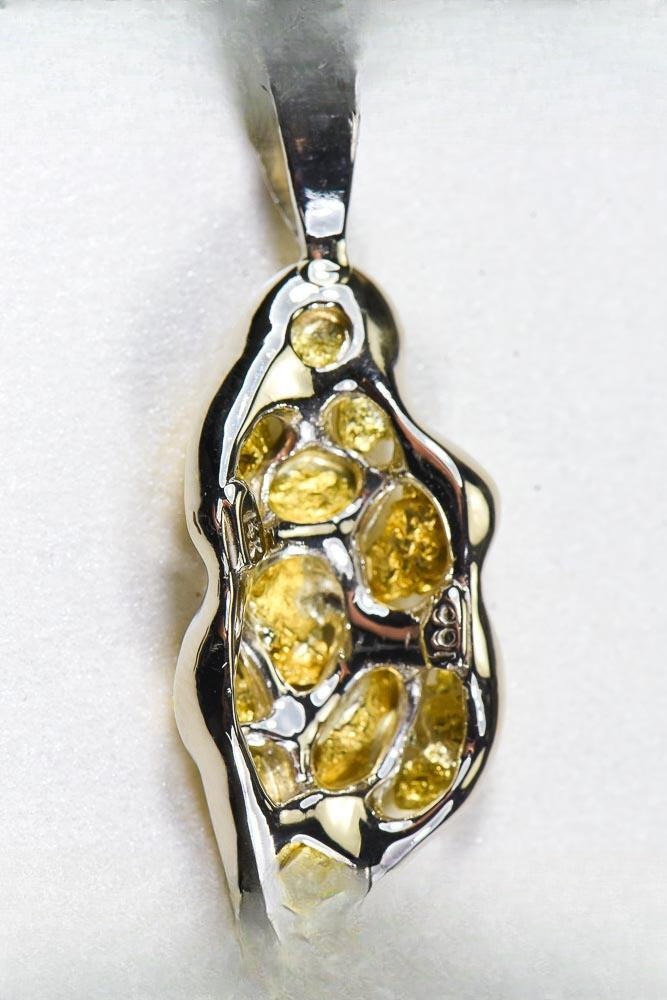 Gold Nugget Pendant "Orocal" PN305NWX Genuine Hand Crafted Jewelry - 14K Gold White Gold Casting