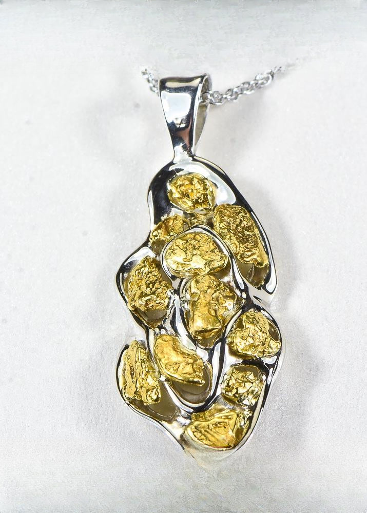 Gold Nugget Pendant "Orocal" PN305NWX Genuine Hand Crafted Jewelry - 14K Gold White Gold Casting