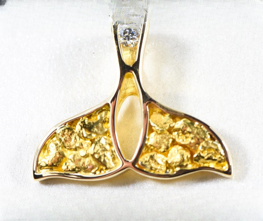 Gold Nugget Pendant Whales Tail "Orocal" PWT26DNX Genuine Hand Crafted Jewelry - 14K Gold Yellow Gold Casting
