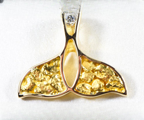 Gold Nugget Pendant Whales Tail "Orocal" PWT26DNX Genuine Hand Crafted Jewelry - 14K Gold Yellow Gold Casting