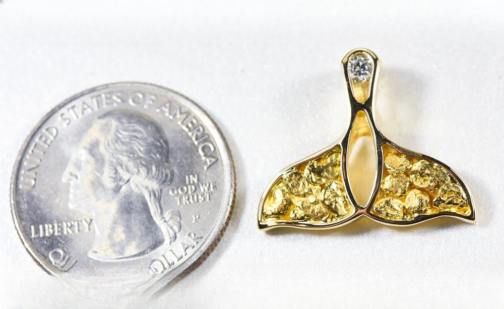Gold Nugget Pendant Whales Tail "Orocal" PWT26DNX Genuine Hand Crafted Jewelry - 14K Gold Yellow Gold Casting