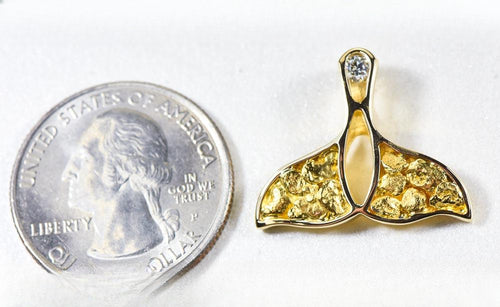 Gold Nugget Pendant Whales Tail "Orocal" PWT26DNX Genuine Hand Crafted Jewelry - 14K Gold Yellow Gold Casting