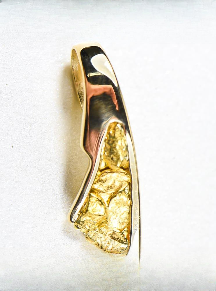 Gold Nugget Pendant "Orocal" PDL129NX Genuine Hand Crafted Jewelry - 14K Gold Yellow Gold Casting
