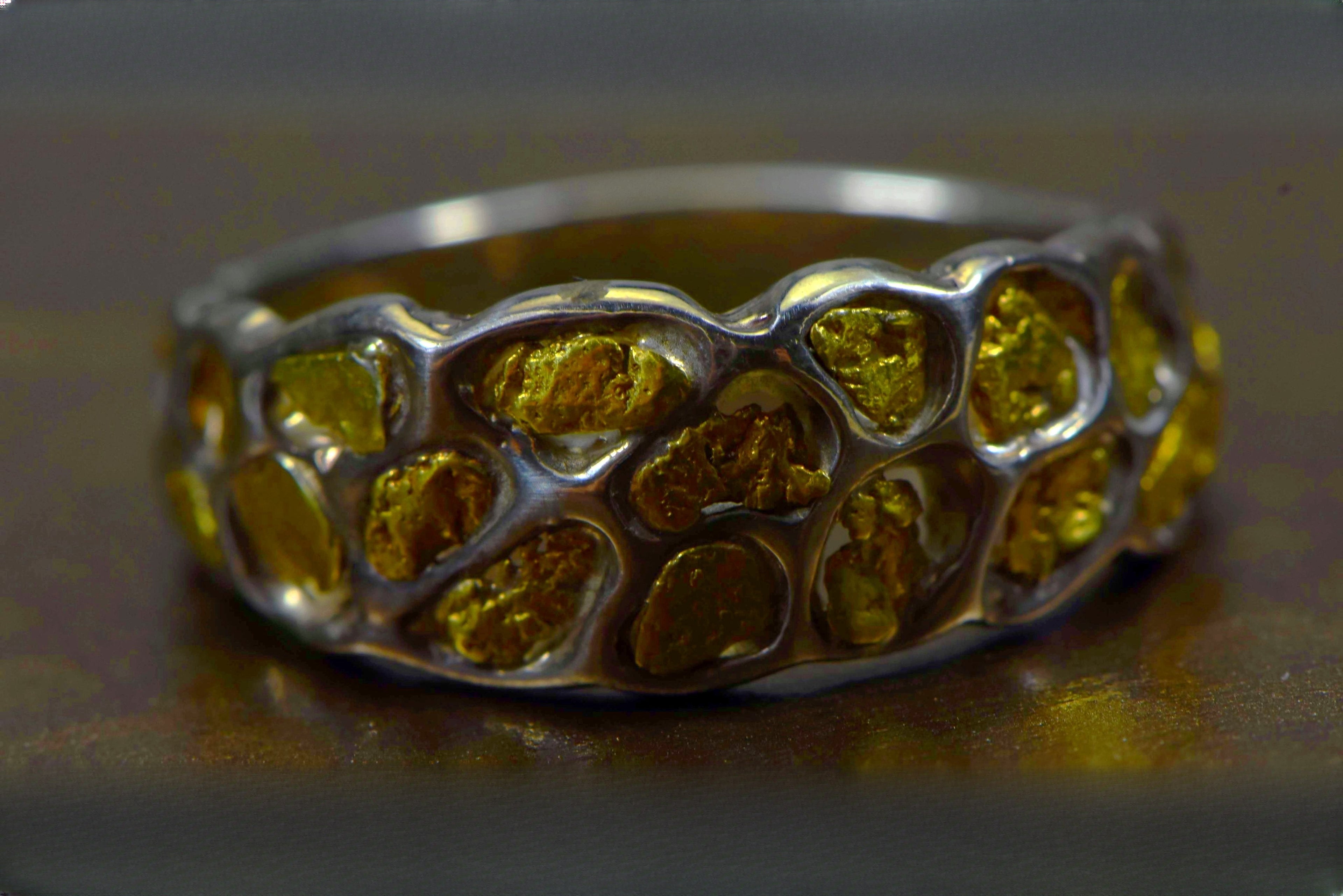 Gold Nugget Men's Ring "Orocal" RM210NSS Genuine Hand Crafted Jewelry