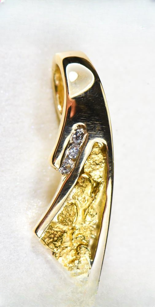 Gold Nugget Pendant "Orocal" PDL129D045NX Genuine Hand Crafted Jewelry - 14K Gold Yellow Gold Casting