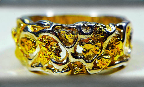 Gold Nugget Men's Ring "Orocal" RM184SS Genuine Hand Crafted Jewelry-Silver
