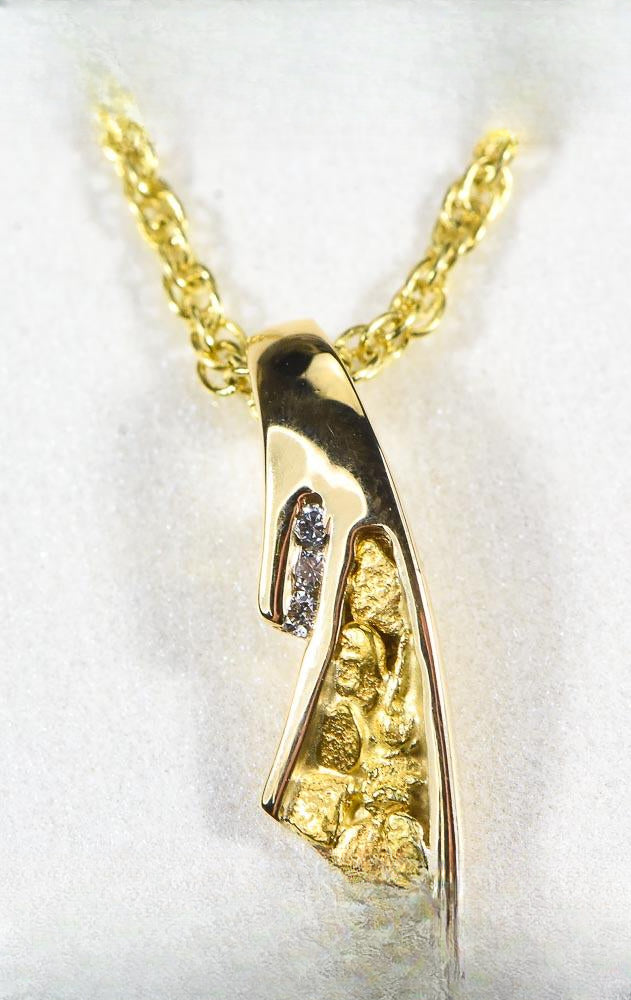 Gold Nugget Pendant "Orocal" PDL129D045NX Genuine Hand Crafted Jewelry - 14K Gold Yellow Gold Casting