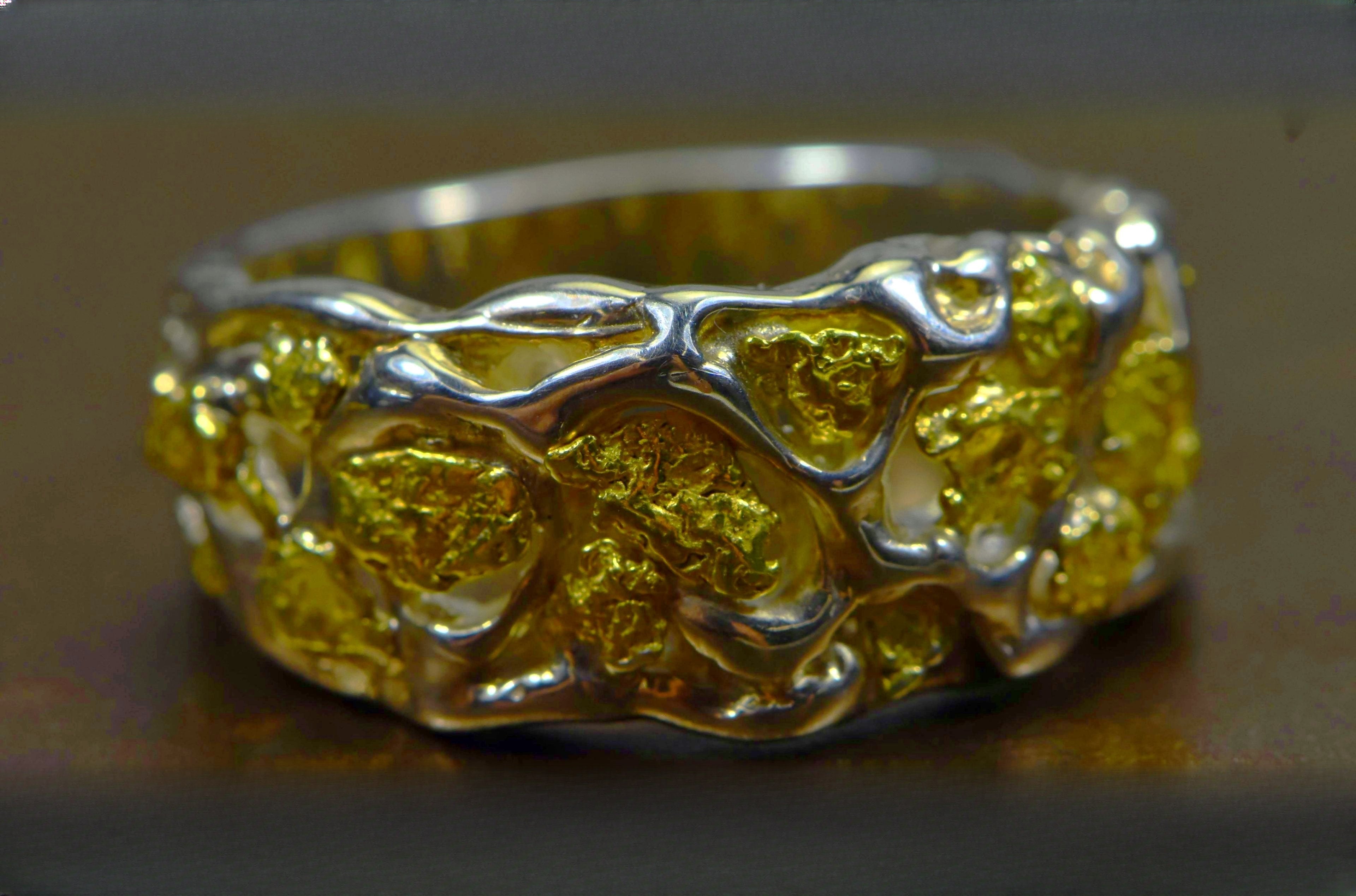 Gold Nugget Men's Ring "Orocal" RM184SS Genuine Hand Crafted Jewelry-Silver