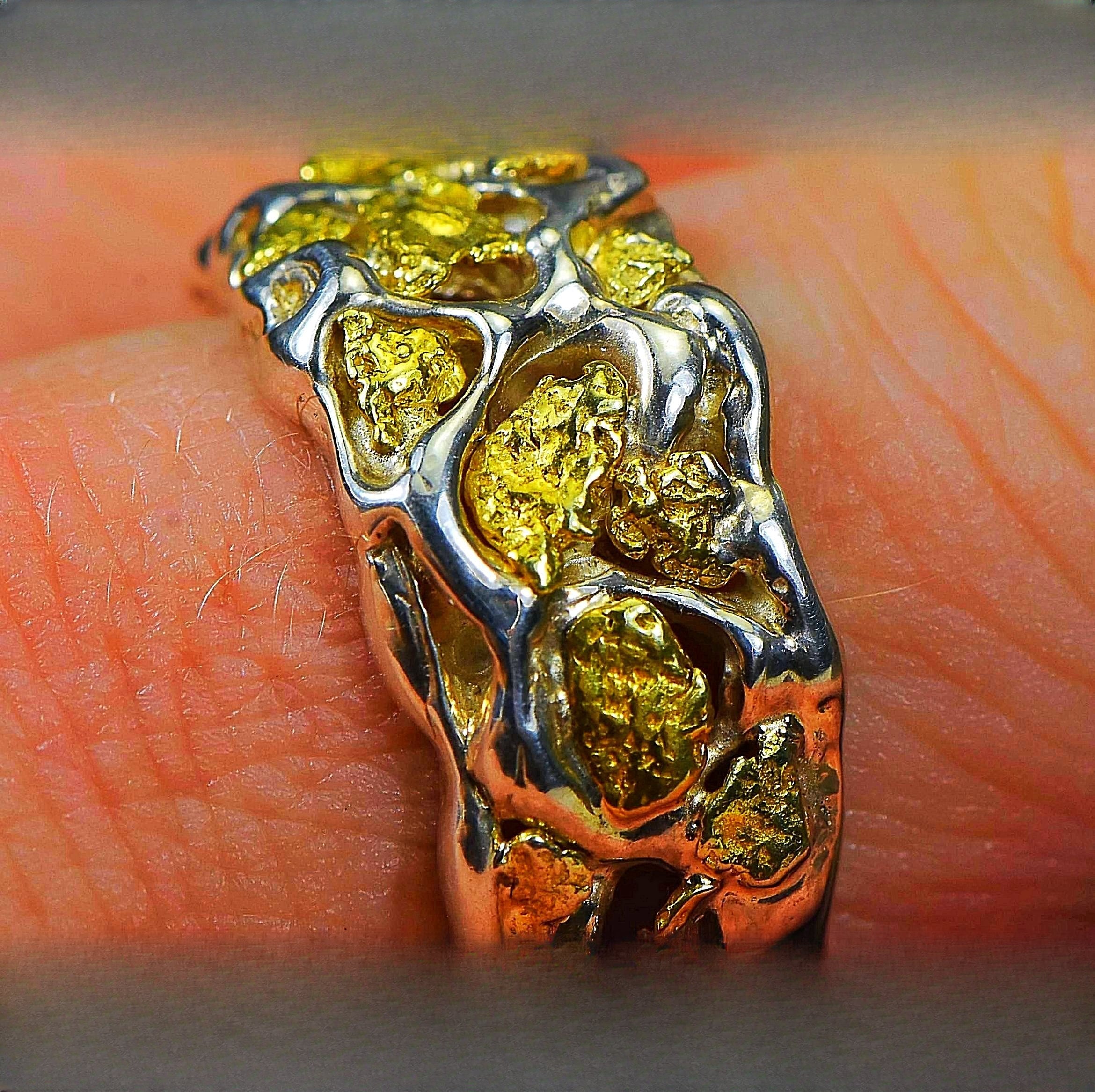 Gold Nugget Men's Ring "Orocal" RM184SS Genuine Hand Crafted Jewelry-Silver
