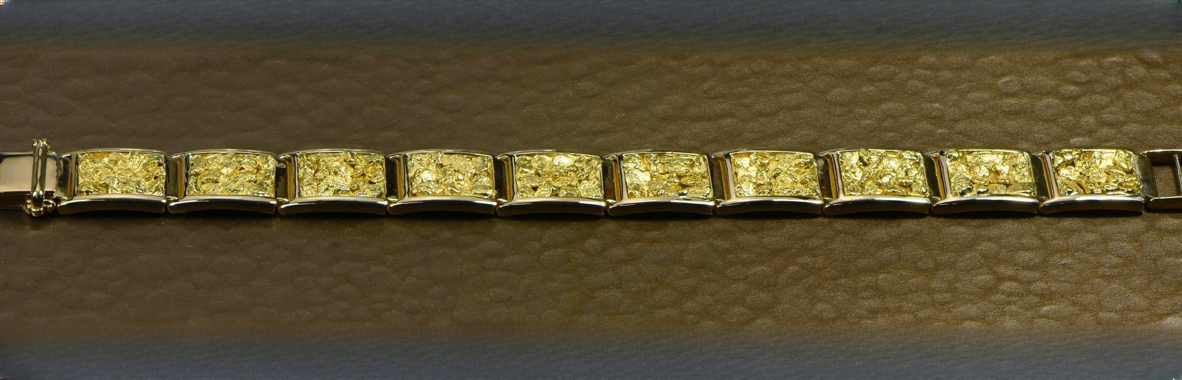 Gold Nugget Bracelet "Orocal" B16MM11L Genuine Hand Crafted Jewelry - 14K Gold Casting