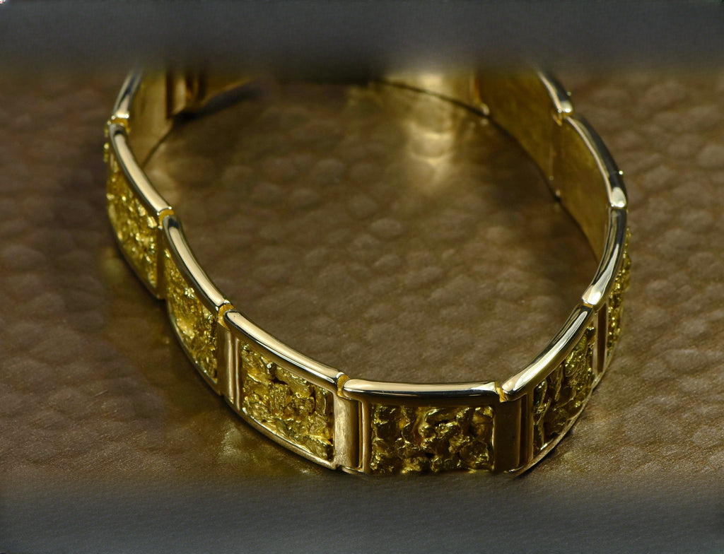 Gold Nugget Bracelet "Orocal" B16MM11L Genuine Hand Crafted Jewelry - 14K Gold Casting