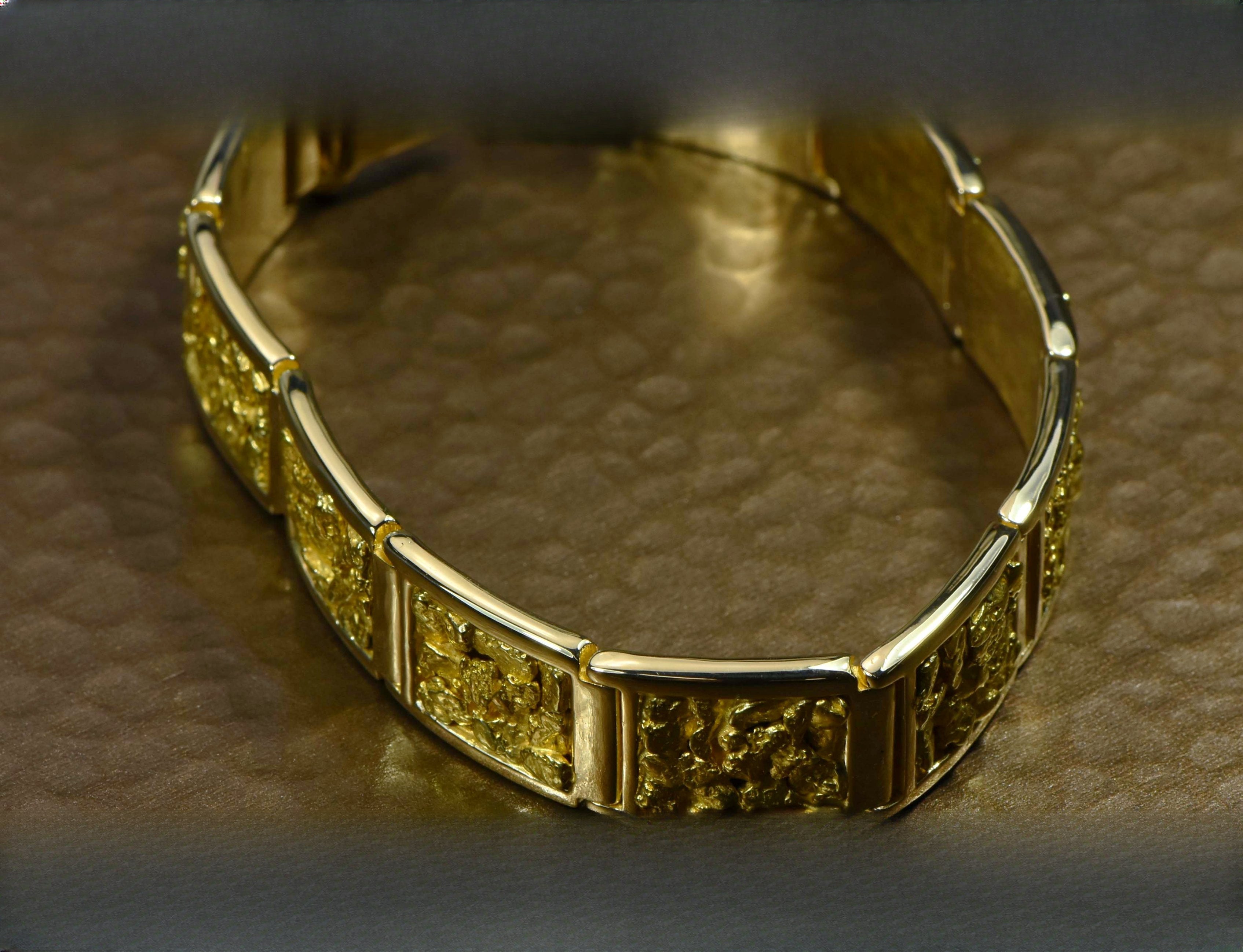 Gold Nugget Bracelet "Orocal" B16MM11L Genuine Hand Crafted Jewelry - 14K Gold Casting