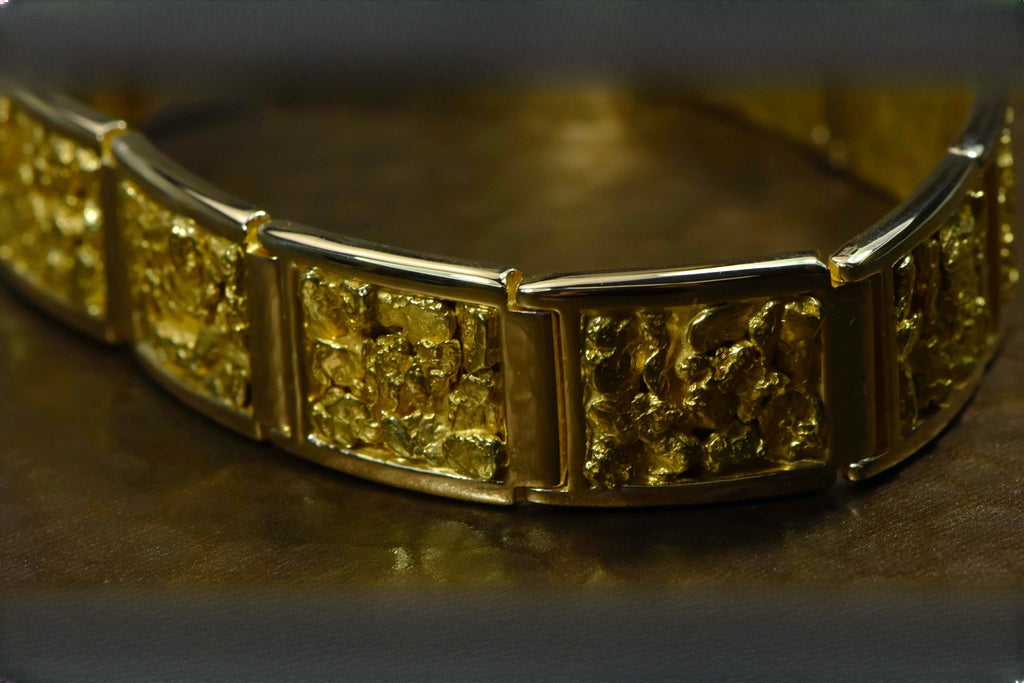 Gold Nugget Bracelet "Orocal" B16MM11L Genuine Hand Crafted Jewelry - 14K Gold Casting