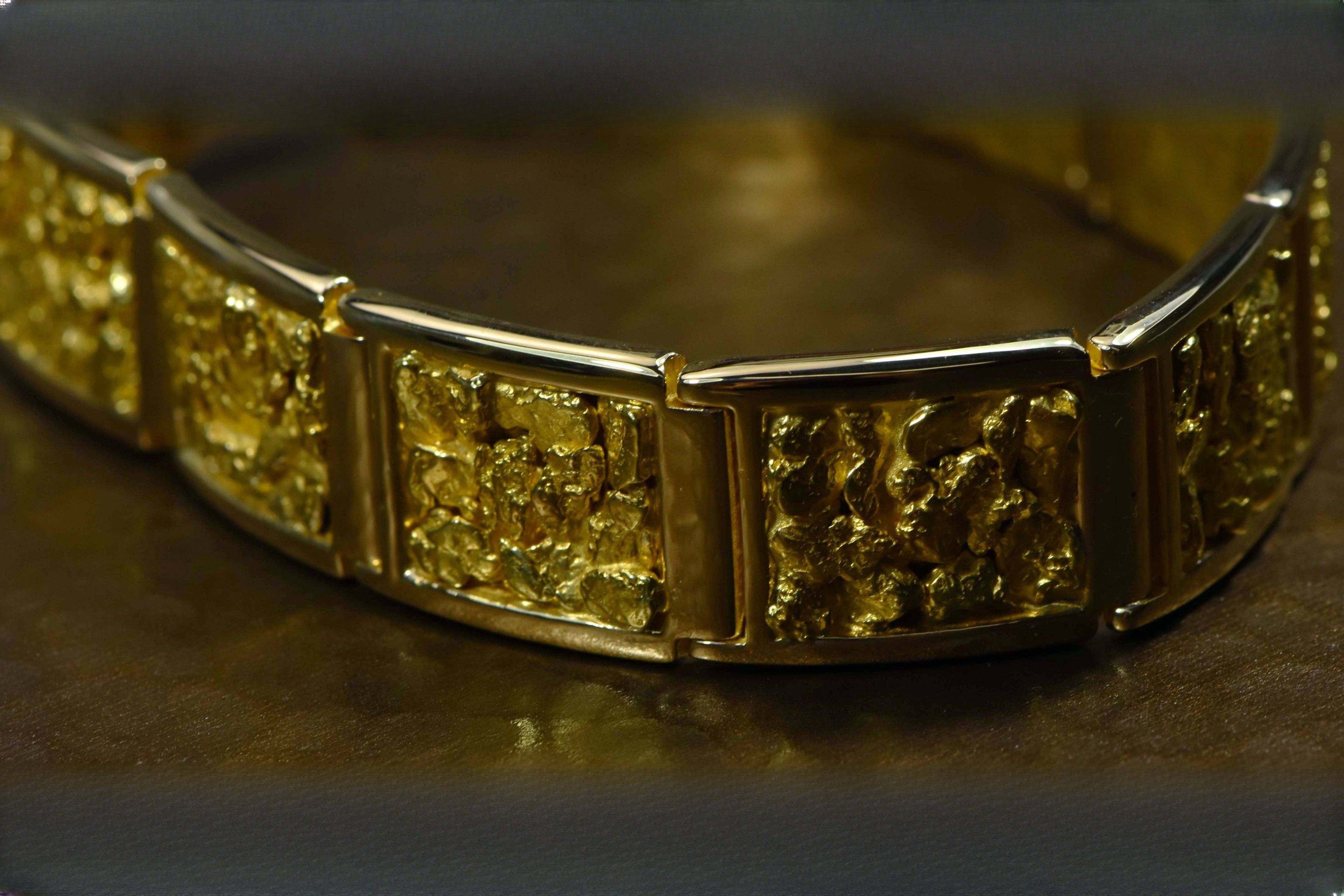 Gold Nugget Bracelet "Orocal" B16MM11L Genuine Hand Crafted Jewelry - 14K Gold Casting