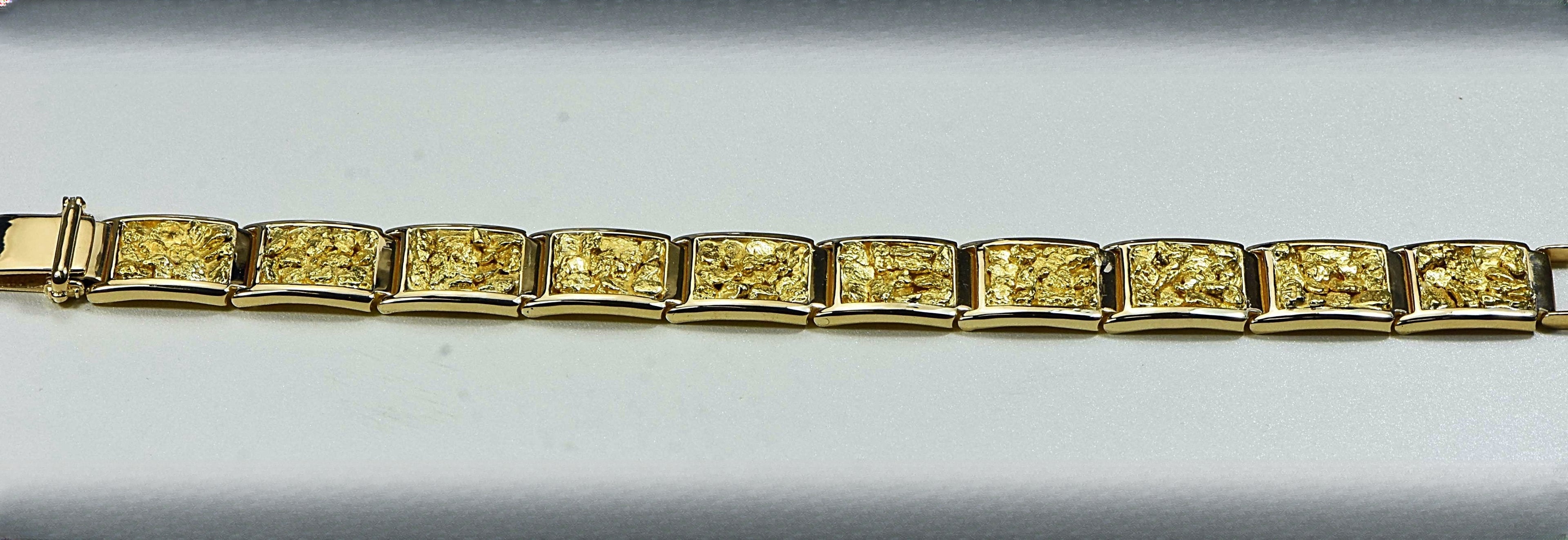 Gold Nugget Bracelet "Orocal" B16MM11L Genuine Hand Crafted Jewelry - 14K Gold Casting