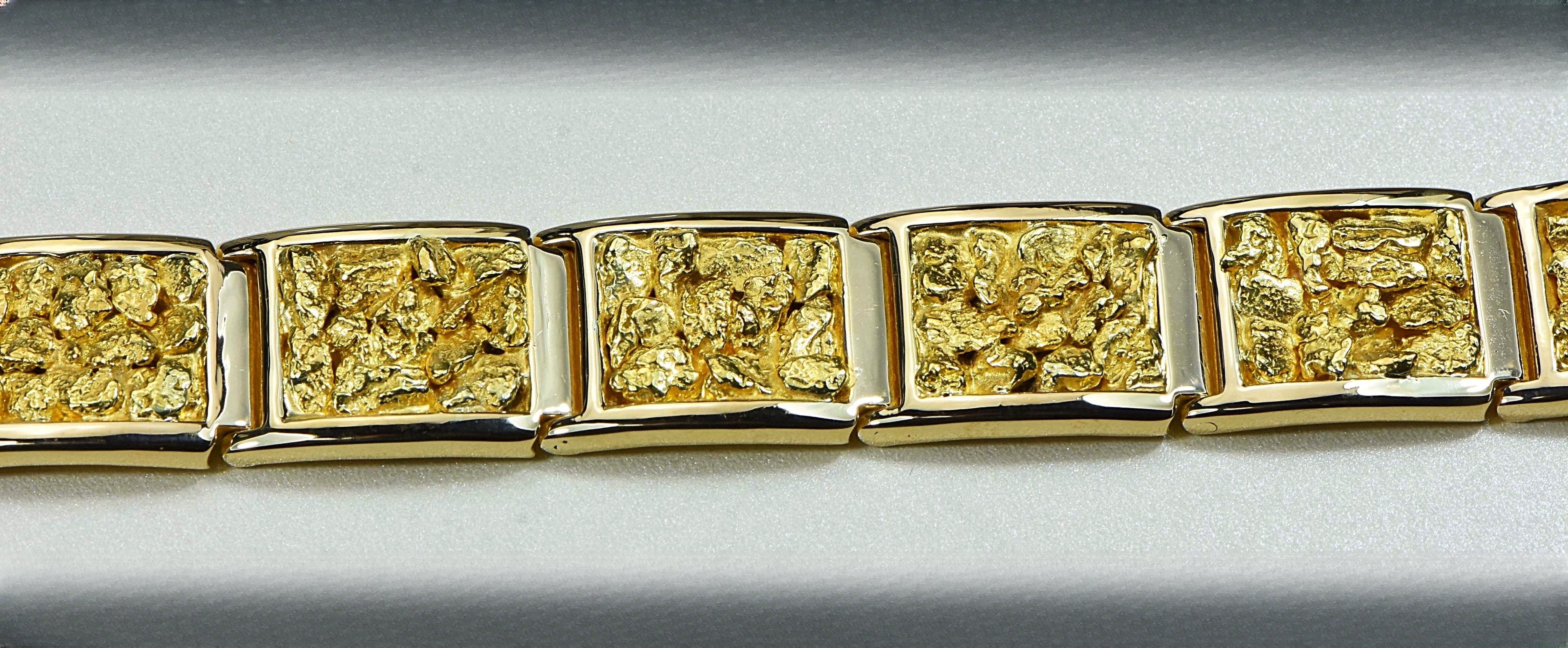 Gold Nugget Bracelet "Orocal" B16MM11L Genuine Hand Crafted Jewelry - 14K Gold Casting