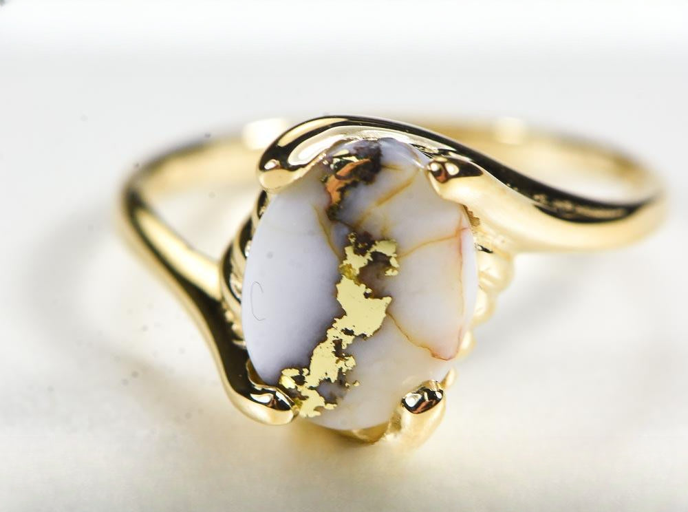 Gold Quartz Women's Ring "Orocal" RL1010Q Genuine Hand Crafted Jewelry - 14K Gold Casting