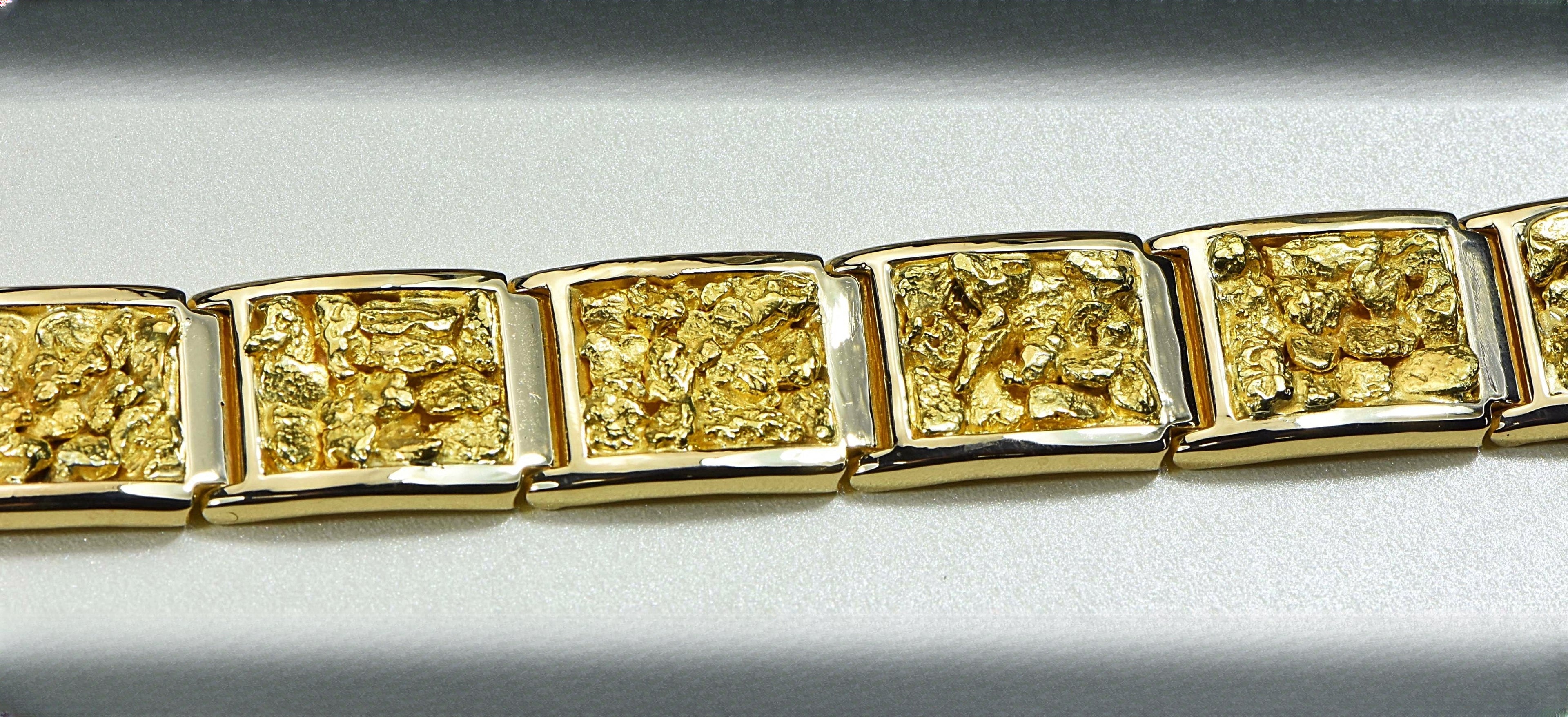 Gold Nugget Bracelet "Orocal" B16MM11L Genuine Hand Crafted Jewelry - 14K Gold Casting