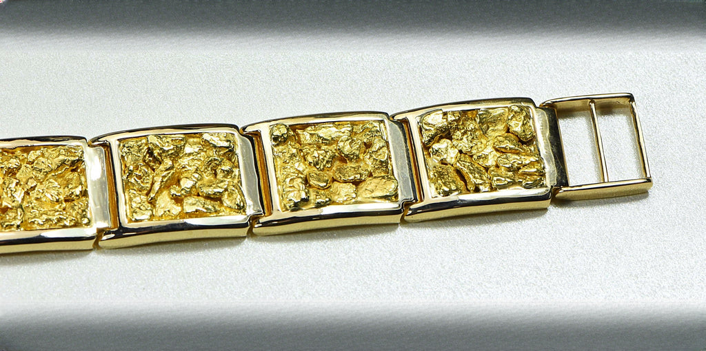 Gold Nugget Bracelet "Orocal" B16MM11L Genuine Hand Crafted Jewelry - 14K Gold Casting