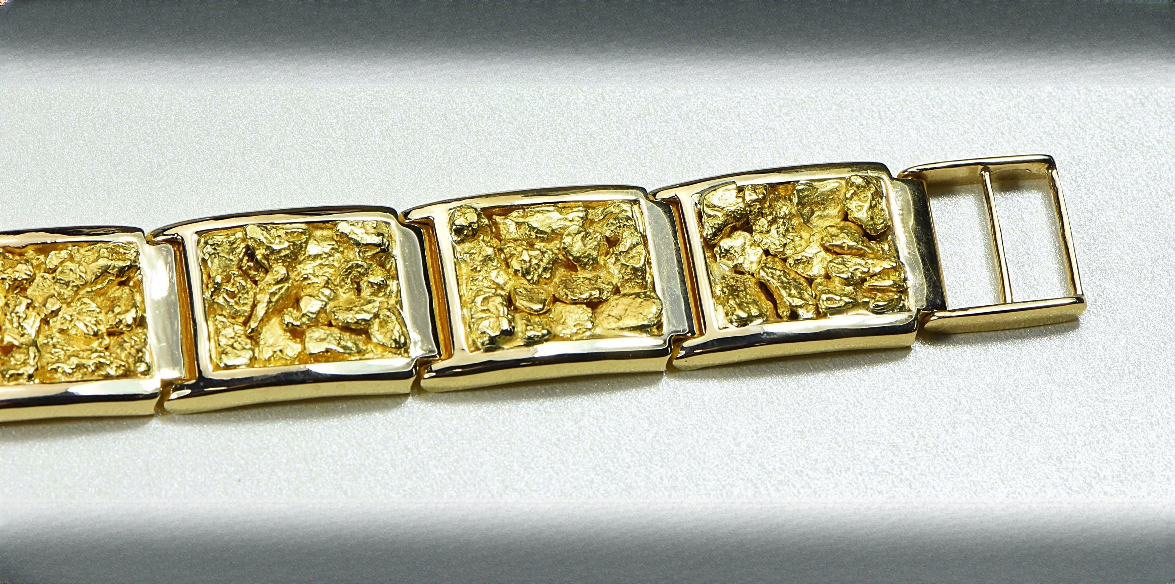 Gold Nugget Bracelet "Orocal" B16MM11L Genuine Hand Crafted Jewelry - 14K Gold Casting