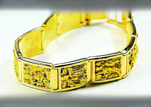 Gold Nugget Bracelet "Orocal" B16MM11L Genuine Hand Crafted Jewelry - 14K Gold Casting