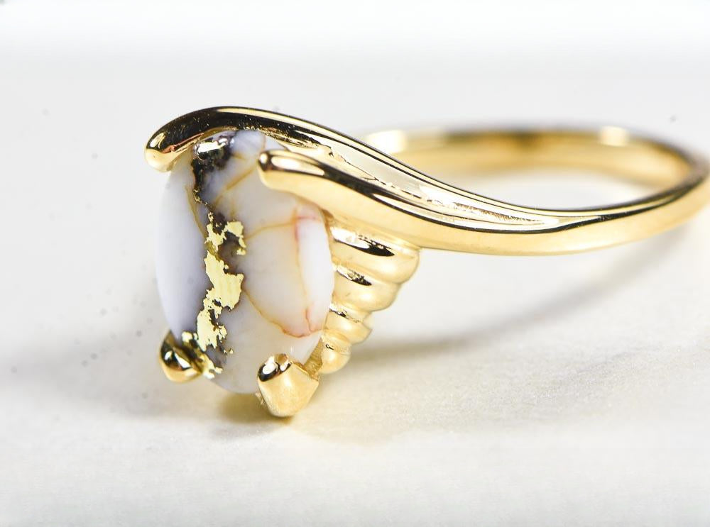 Gold Quartz Women's Ring "Orocal" RL1010Q Genuine Hand Crafted Jewelry - 14K Gold Casting