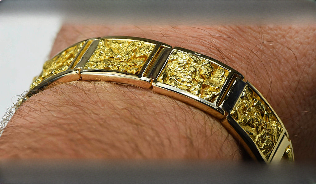 Gold Nugget Bracelet "Orocal" B16MM11L Genuine Hand Crafted Jewelry - 14K Gold Casting