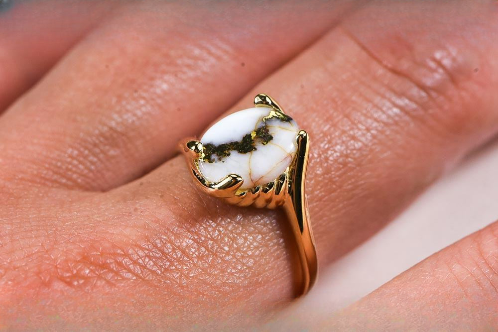 Gold Quartz Women's Ring "Orocal" RL1010Q Genuine Hand Crafted Jewelry - 14K Gold Casting