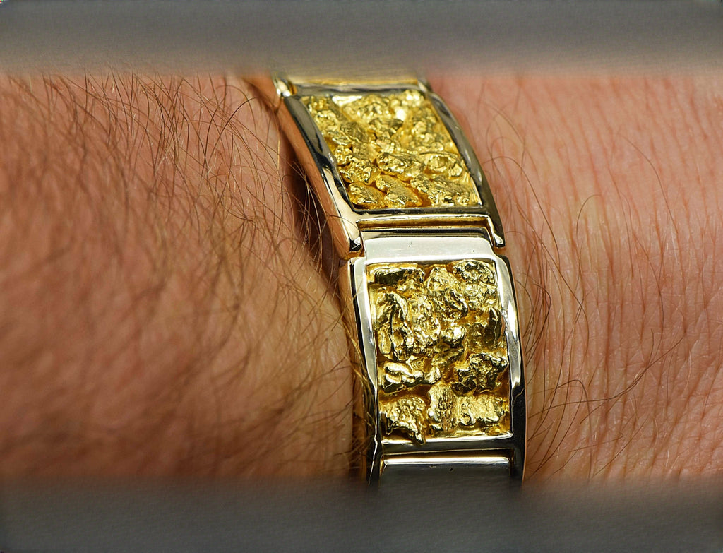 Gold Nugget Bracelet "Orocal" B16MM11L Genuine Hand Crafted Jewelry - 14K Gold Casting