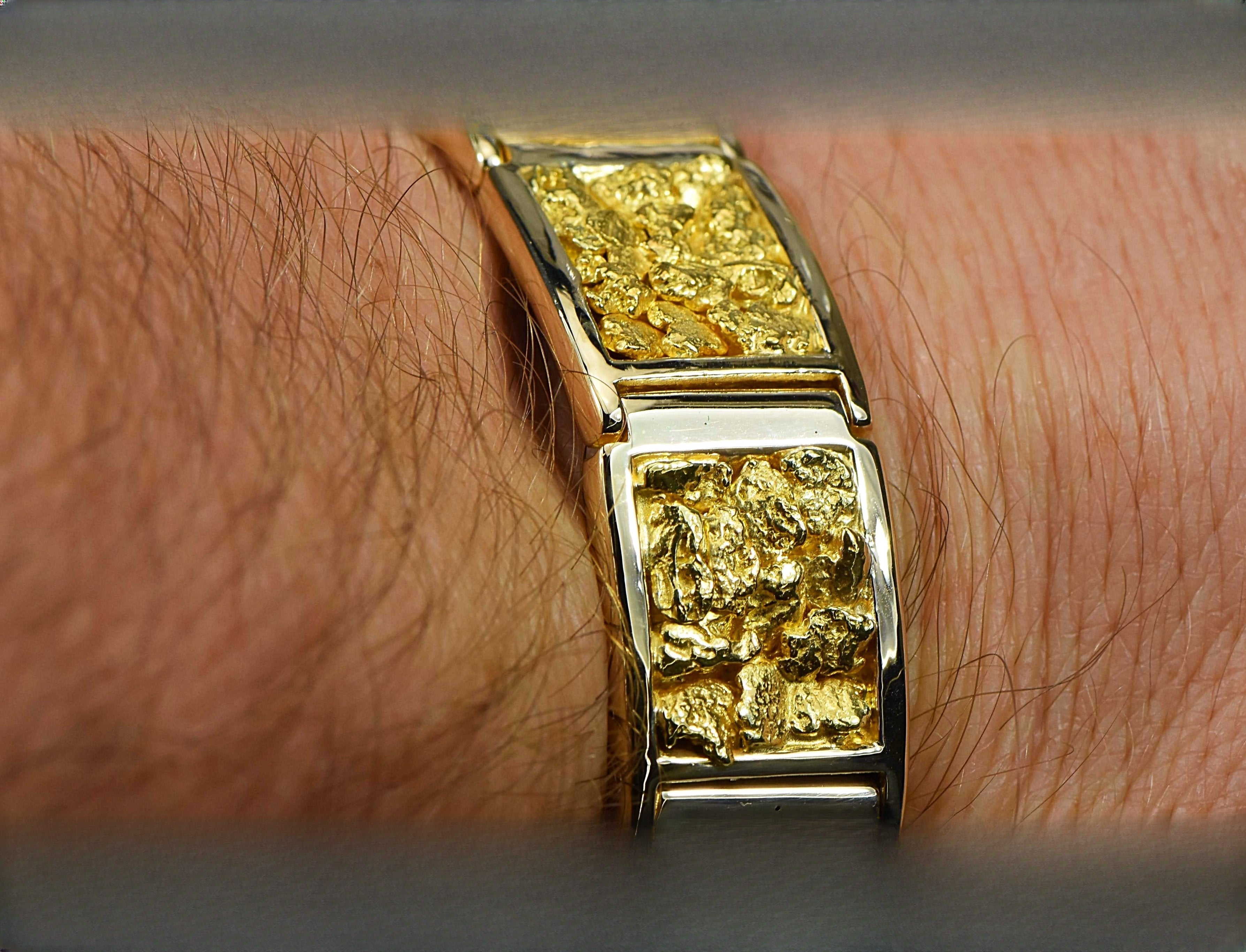 Gold Nugget Bracelet "Orocal" B16MM11L Genuine Hand Crafted Jewelry - 14K Gold Casting