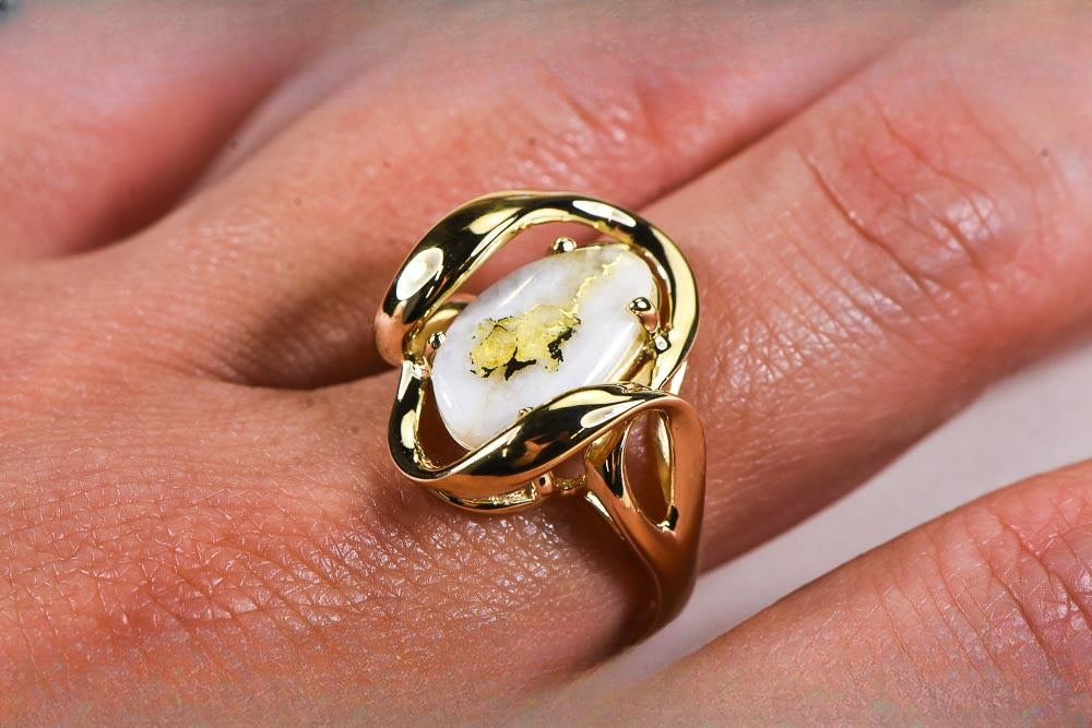 Gold Quartz Women's Ring "Orocal" RL1028Q Genuine Hand Crafted Jewelry - 14K Gold Casting