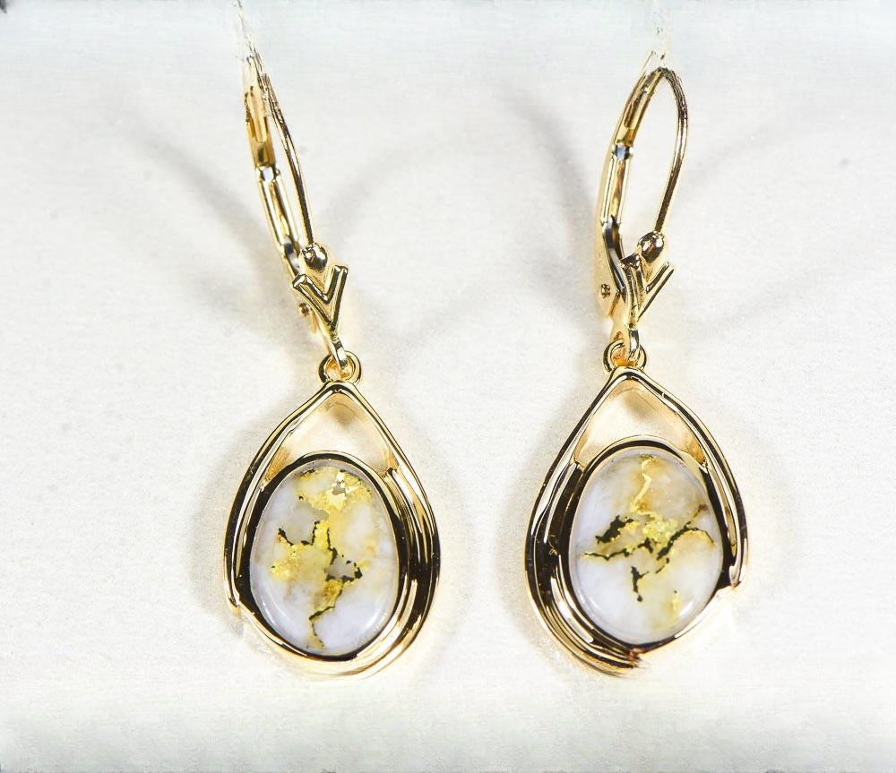 Gold Quartz Earrings "Orocal" EN1117Q/LB Genuine Hand Crafted Jewelry - 14K Gold Casting