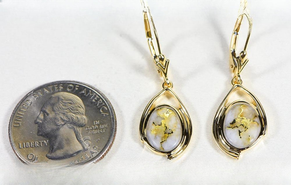 Gold Quartz Earrings "Orocal" EN1117Q/LB Genuine Hand Crafted Jewelry - 14K Gold Casting