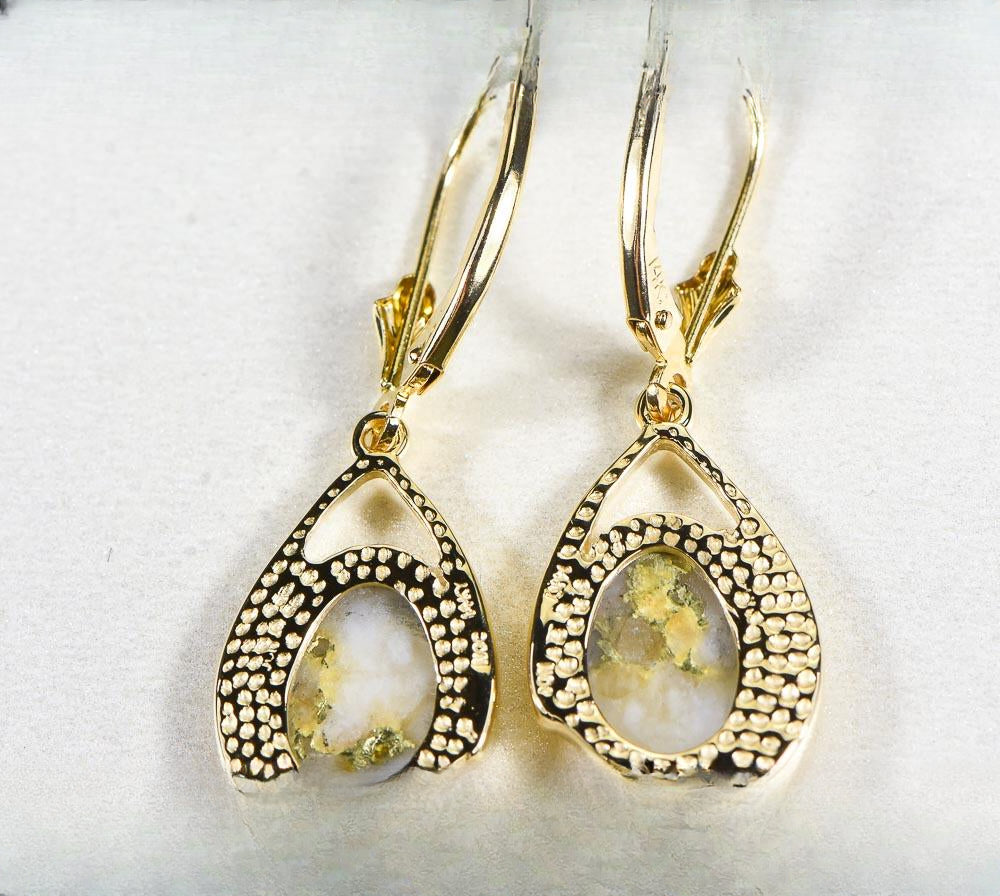 Gold Quartz Earrings "Orocal" EN1117Q/LB Genuine Hand Crafted Jewelry - 14K Gold Casting
