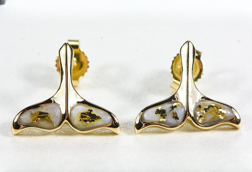 Gold Quartz Whale Tail Earrings "Orocal" EDLWT8SQ Genuine Hand Crafted Jewelry - 14K Gold Casting