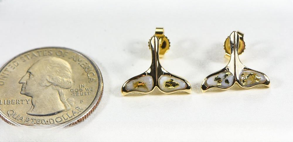 Gold Quartz Whale Tail Earrings "Orocal" EDLWT8SQ Genuine Hand Crafted Jewelry - 14K Gold Casting