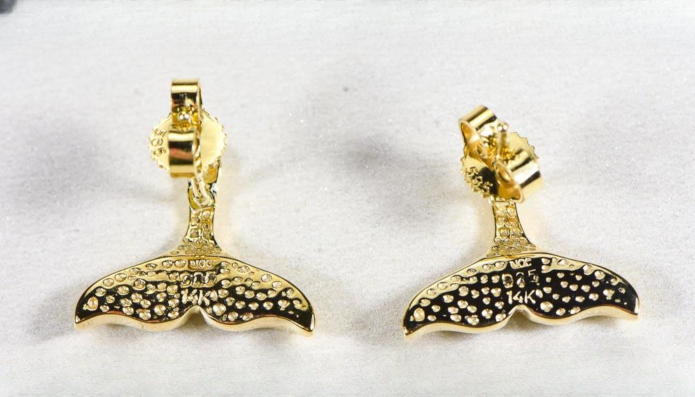 Gold Quartz Whale Tail Earrings "Orocal" EDLWT8SQ Genuine Hand Crafted Jewelry - 14K Gold Casting