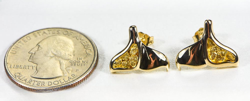 Gold Nugget Whale Tail Earrings "Orocal" EDLWT12 Genuine Hand Crafted Jewelry - 14K Gold Casting