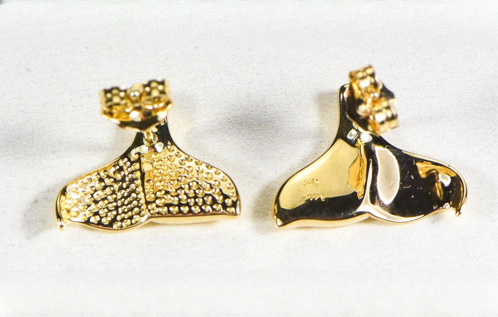 Gold Nugget Whale Tail Earrings "Orocal" EDLWT12 Genuine Hand Crafted Jewelry - 14K Gold Casting