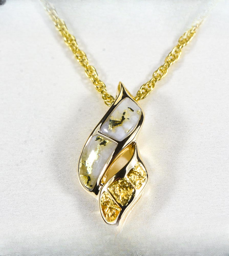 Gold Quartz Pendant  "Orocal" PN649NQ Genuine Hand Crafted Jewelry - 14K Gold Yellow Gold Casting
